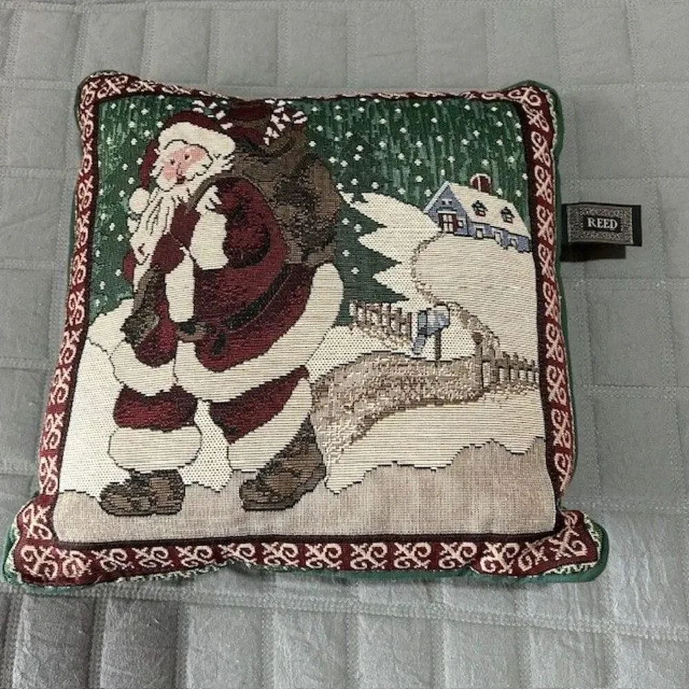 Vintage Double Sided Reed Christmas Santa Tapestry Pillow 12
